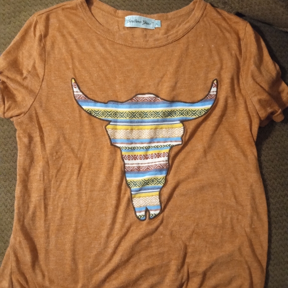 Southern Grace Burnt Orange Tee with Bull Graphic Size Large - Picture 1 of 6